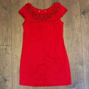 Red ruffle-neck dress